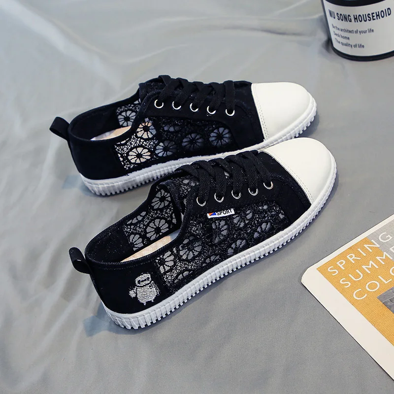 Baskets en toile de dentelle pour femmes, chaussures plates décontractées et aérées - Été 2023 - image de produit 9