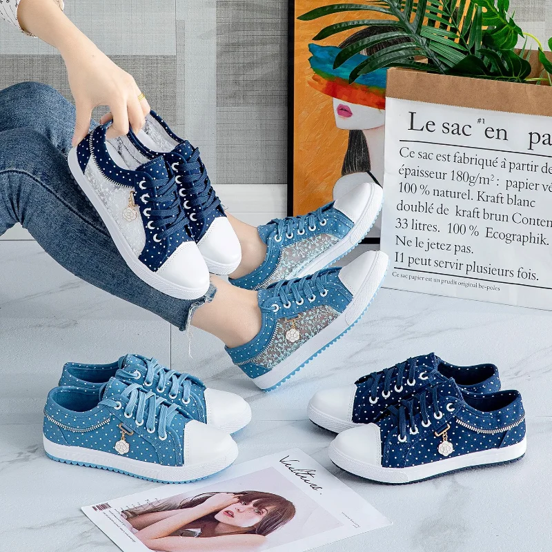 Baskets en toile de dentelle pour femmes, chaussures plates décontractées et aérées - Été 2023 - image de produit 3
